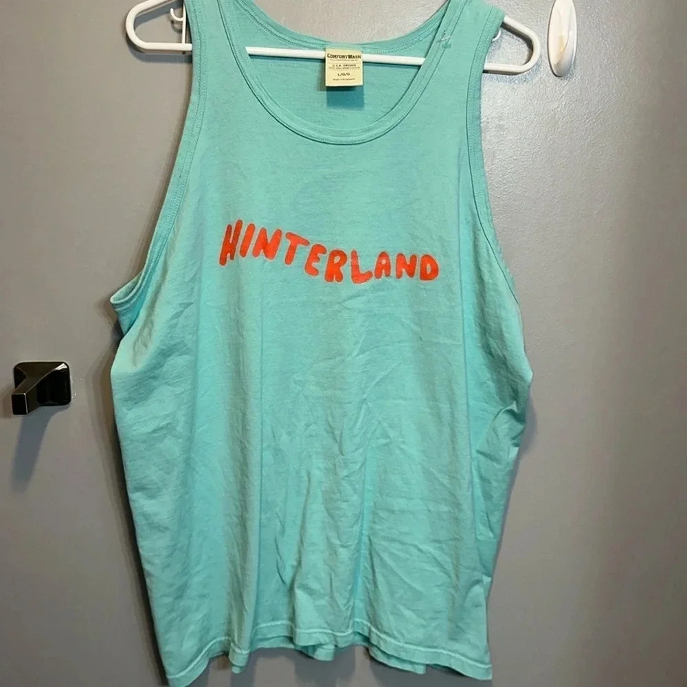 hinterland sleeveless bluish green tank top comfort wash size large